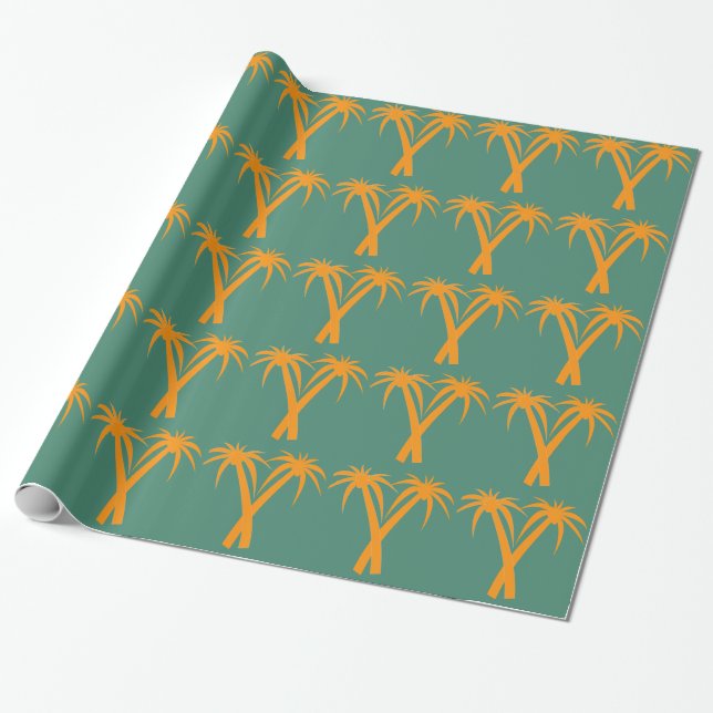 Tropical Palm Trees orange Summer Wrapping Paper (Unrolled)