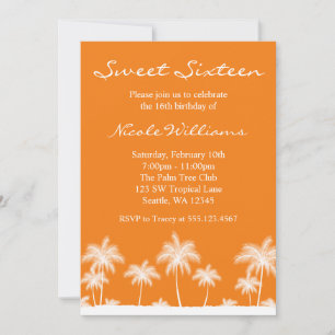 Tropical Palm Trees Orange Sweet 16 Invitation
