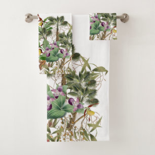 Tropical Palm Trees Orchid Flowers Bath Towel Set