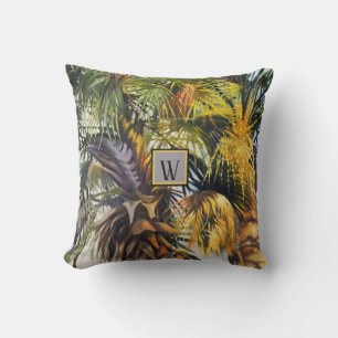 Tropical Palm Trees Original Painting to Monogram Cushion