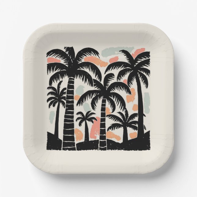 Tropical Palm Trees Paper Plate (Front)