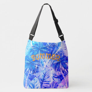 Tropical Palm Trees Pattern, Blue, White,Purple Crossbody Bag