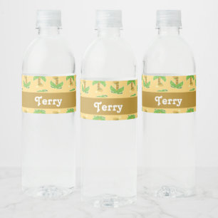 Tropical palm trees pattern water bottle label