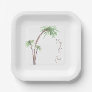 Tropical Palm Trees Personalized Script Names Paper Plate