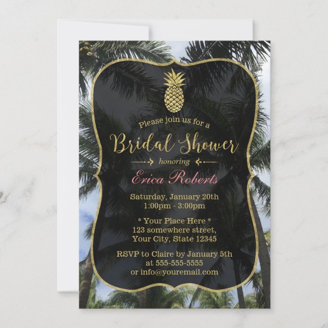 Tropical Palm Trees & Pineapple Bridal Shower Invitation (Front)