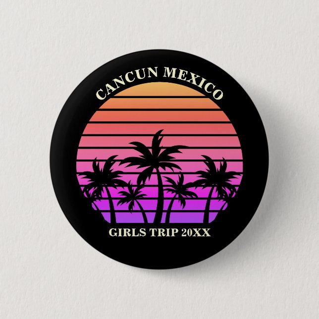 Tropical Palm Trees Pink Black Custom Girls Trip 6 Cm Round Badge (Front)