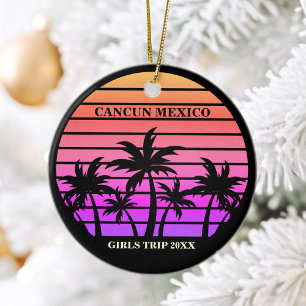 Tropical Palm Trees Pink Black Custom Girls Trip Ceramic Ornament