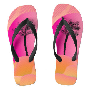 Tropical Palm Trees Pink Geometric Ombré Thongs