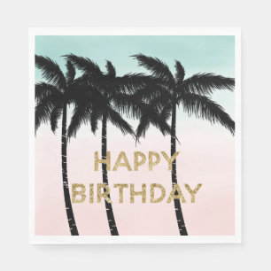 Tropical Palm Trees Pink Mint Birthday Napkin