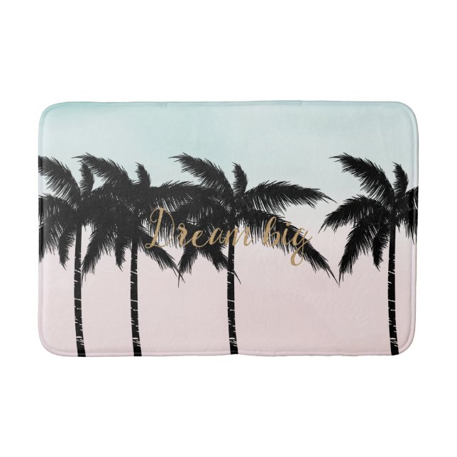 Tropical Palm Trees Pink Mint Ombre gold dream big Bath Mat (Front)