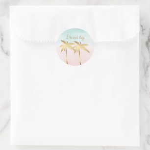 Tropical Palm Trees Pink Mint Ombre gold dream big Classic Round Sticker