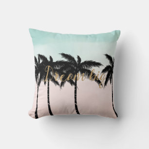 Tropical Palm Trees Pink Mint Ombre gold dream big Cushion