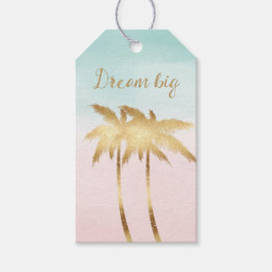 Tropical Palm Trees Pink Mint Ombre gold dream big Gift Tags