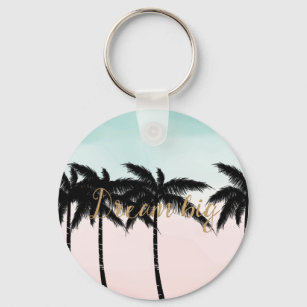 Tropical Palm Trees Pink Mint Ombre gold dream big Key Ring