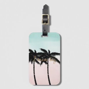 Tropical Palm Trees Pink Mint Ombre gold dream big Luggage Tag