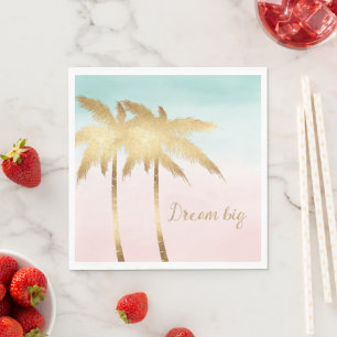 Tropical Palm Trees Pink Mint Ombre gold dream big Napkin