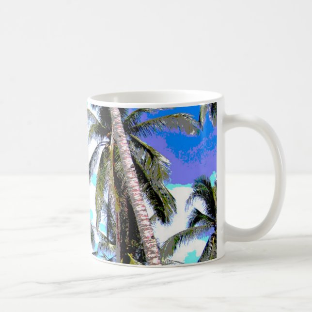Tropical Palm Trees. Posterised Leaf pattern.. Coffee Mug (Right)