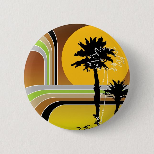 Tropical Palm Trees Retro Beach Sunset Button (Front)