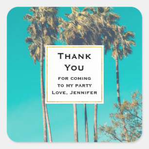 Tropical Palm Trees Retro Party Thank You Square Sticker