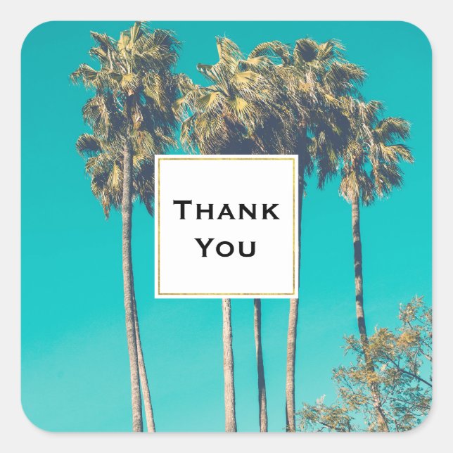 Tropical Palm Trees Retro Thank You Square Sticker (Front)