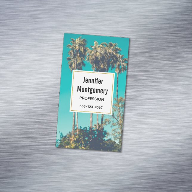 Tropical Palm Trees Retro Vibe Magnetic Business Card (In Situ)