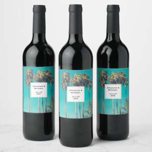 Tropical Palm Trees Retro Vibe Wedding Wine Label