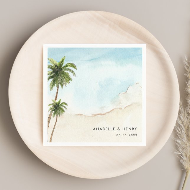Tropical Palm Trees Sand Beach Destination Wedding Napkin (Creator Uploaded)
