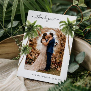 Tropical Palm Trees Sand Beach Destination Wedding Thank You Card