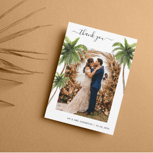 Tropical Palm Trees Sand Beach Destination Wedding Thank You Card