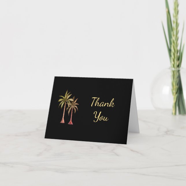 Tropical Palm Trees Script Simple Black  Thank You Card (Front)