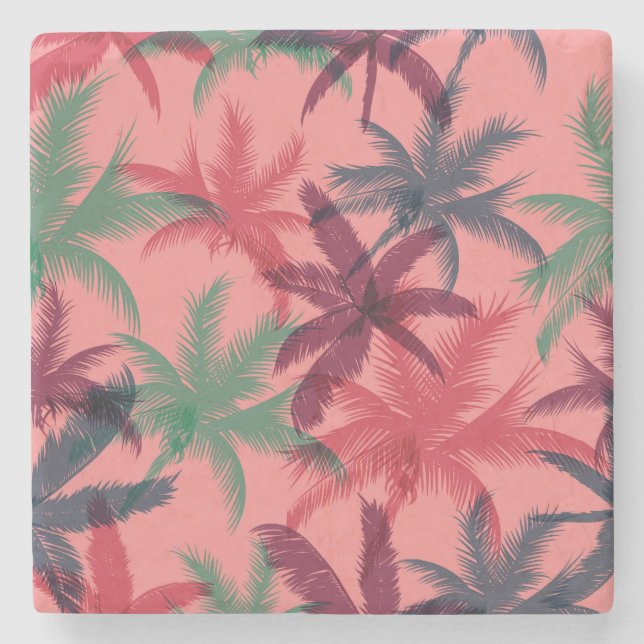 Tropical Palm Trees: Seamless Pattern Stone Coaster (Front)