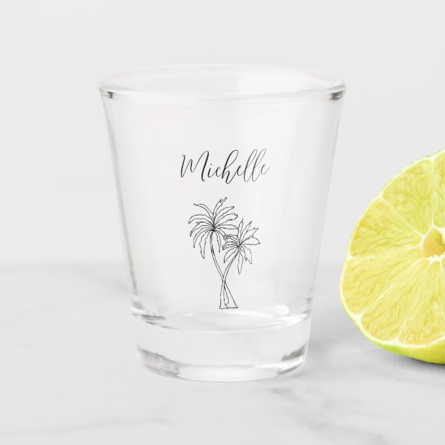 Tropical Palm Trees Simple Botanical Personalised Shot Glass (Front)
