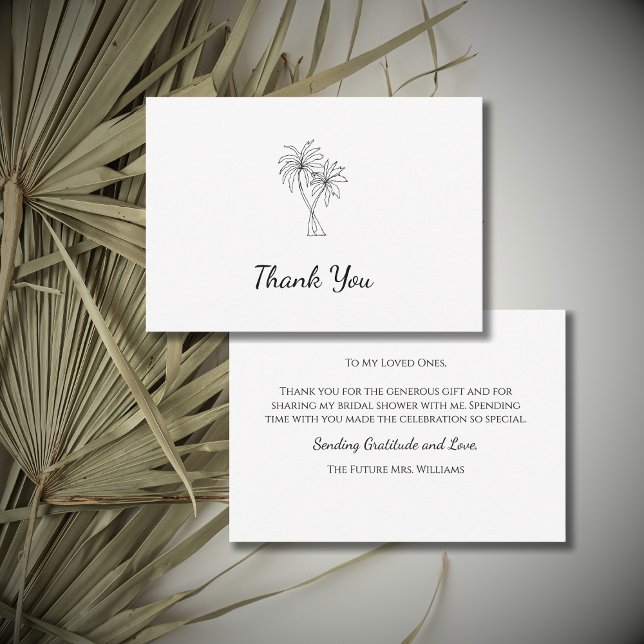 Tropical Palm Trees Simple Elegant Bridal Shower Thank You Card (Creator Uploaded)