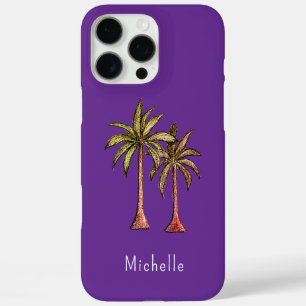 Tropical Palm Trees Simple Purple Personalized  iPhone 16 Pro Max Case
