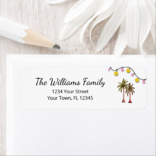 Tropical Palm Trees String Lights Return Address Label