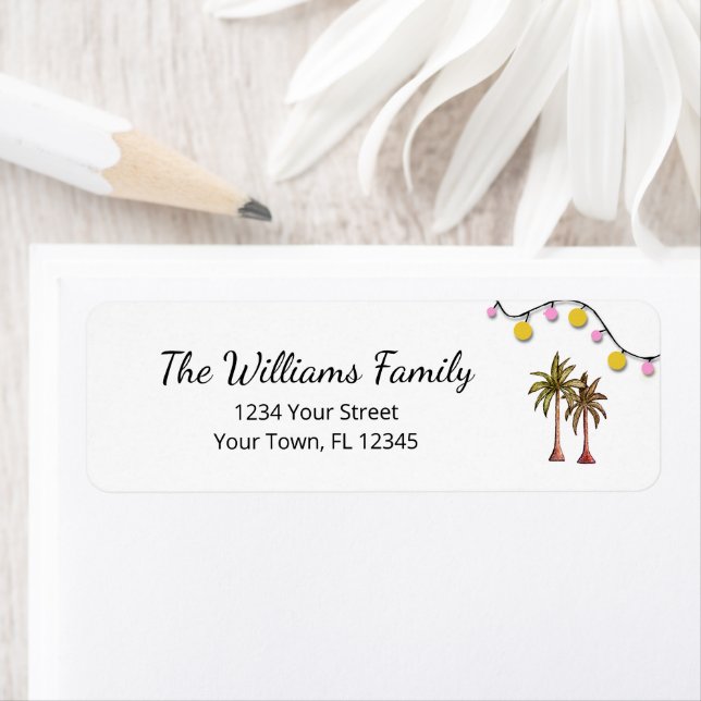 Tropical Palm Trees String Lights Return Address Label (Insitu)