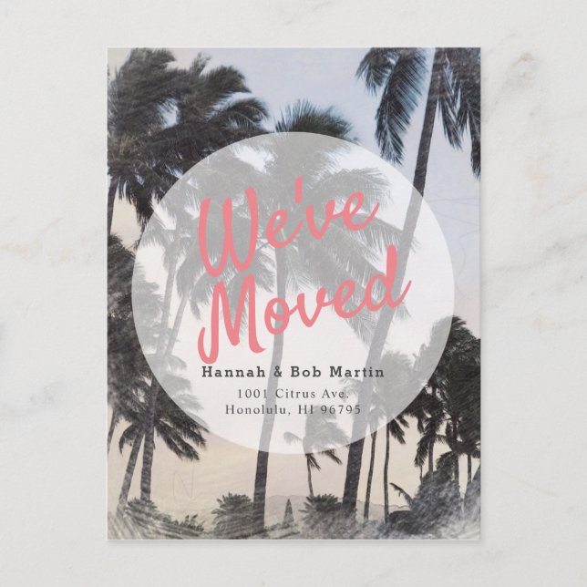 Tropical Palm Trees Subtle Colours Moving Announcement Postcard (Front)