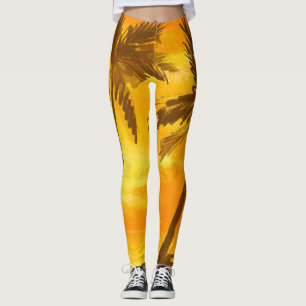 Tropical Palm Trees Summer Background Leggings