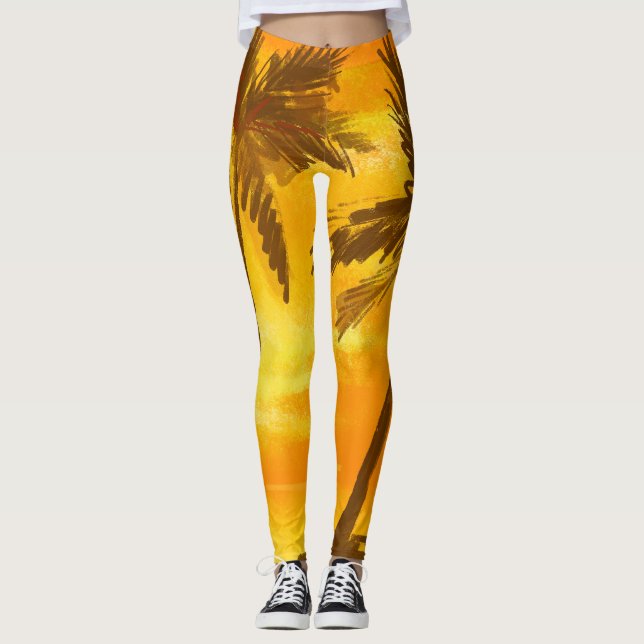 Tropical Palm Trees Summer Background Leggings (Front)