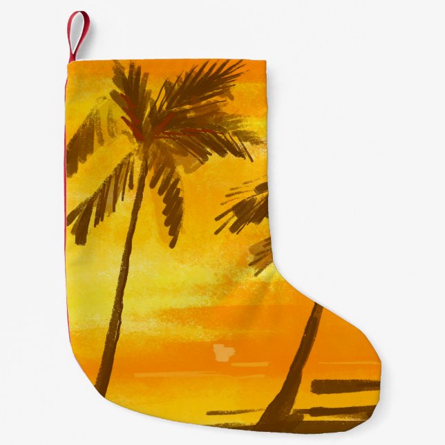 Tropical Palm Trees Summer Background Small Christmas Stocking (Front)