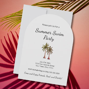 Tropical Palm Trees Summer Barbecue Pool Party Invitation