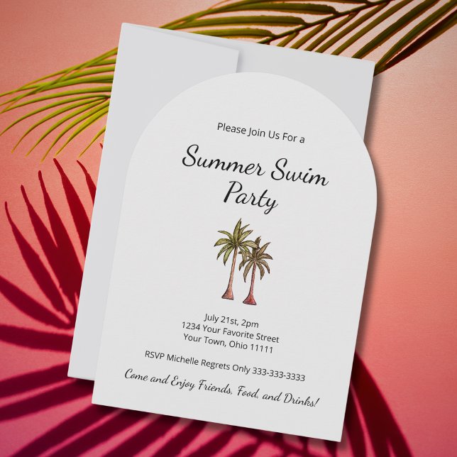 Tropical Palm Trees Summer Barbecue Pool Party Invitation (Creator Uploaded)