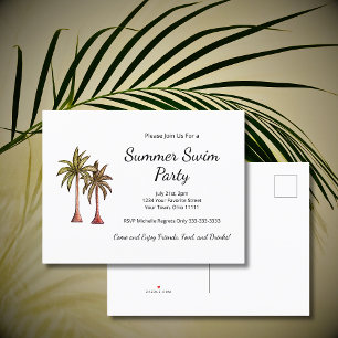 Tropical Palm Trees Summer Pool Party  Invitation Postcard