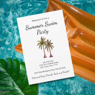 Tropical Palm Trees Summer Swim Pool Party Invitation