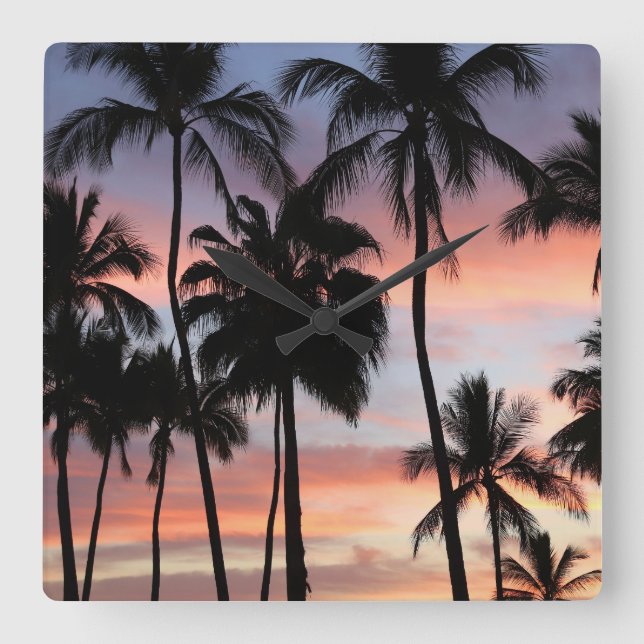 Tropical Palm Trees Sunset Square Wall Clock (Front)