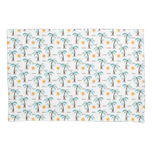 Tropical Palm Trees Sunshine Yellow Teal Turquoise Pillowcase