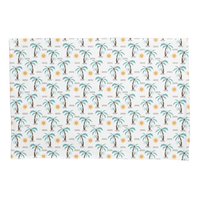 Tropical Palm Trees Sunshine Yellow Teal Turquoise Pillowcase (Front-Left)