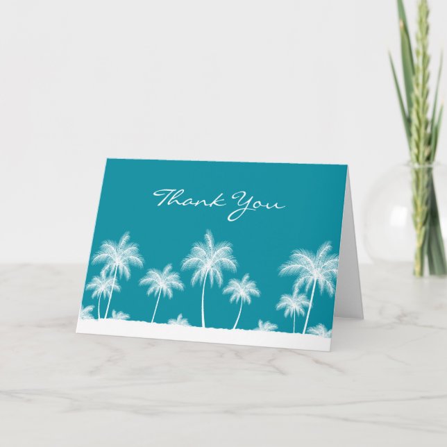 Tropical Palm Trees Teal Blue Thank You (Front)
