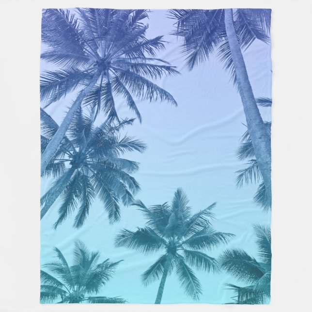 Tropical Palm Trees Teal Gradient Trendy Fleece Blanket (Front)