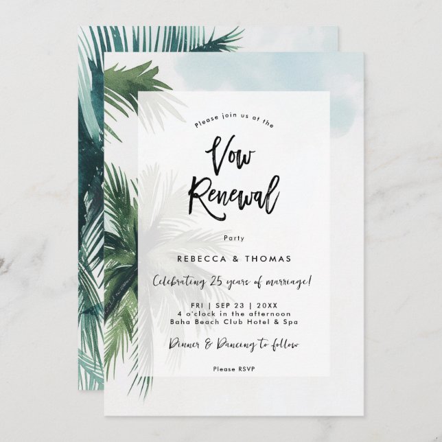 tropical palm trees vow renewal invitation (Front/Back)